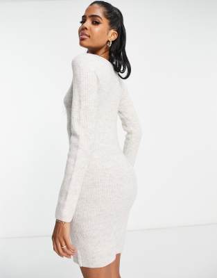 ASOS DESIGN knit mini dress with sweetheart plunge neckline in