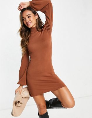 ASOS DESIGN knitted mini fit and flare dress in camel - ASOS Price Checker