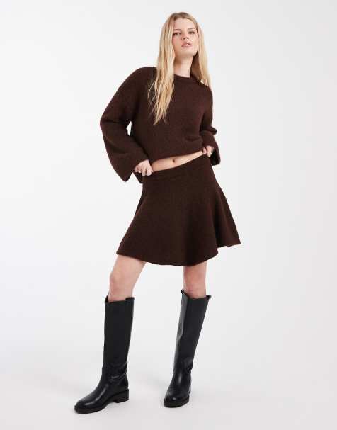 ASOS DESIGN knit mini skirt in brown - part of a set - view 1