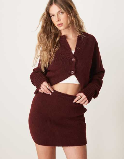 ASOS DESIGN knit mini skirt in burgundy - part of a set