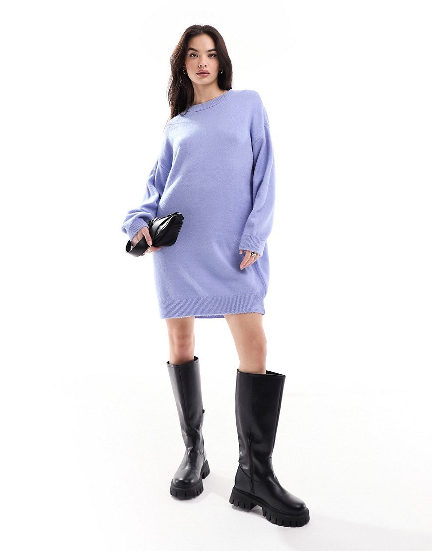 Asos Design Knit Mini Sweater Dress With Crew Neck In Blue
