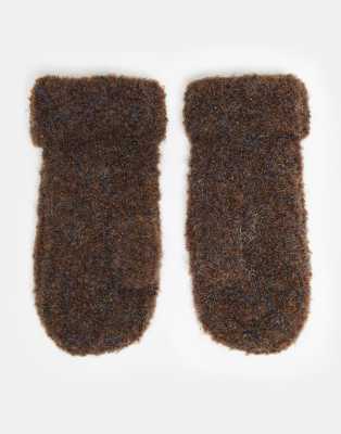 Asos Design Knit Mittens In Brown