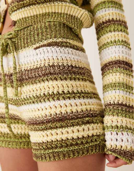 ASOS DESIGN - Short d'ensemble en maille crochetée rayée de fils torsadés - Jaune