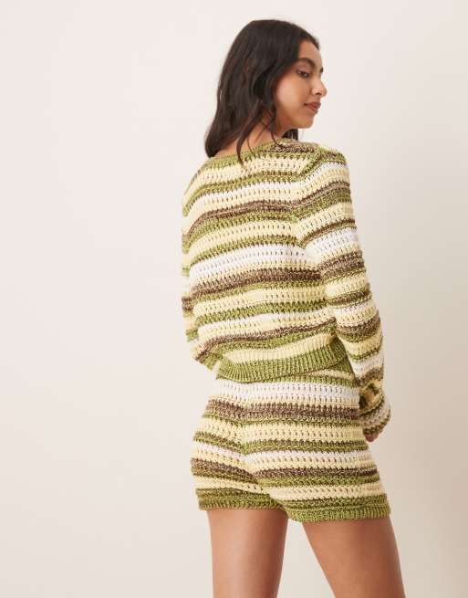 ASOS DESIGN - Short d'ensemble en maille crochetée rayée de fils torsadés - Jaune