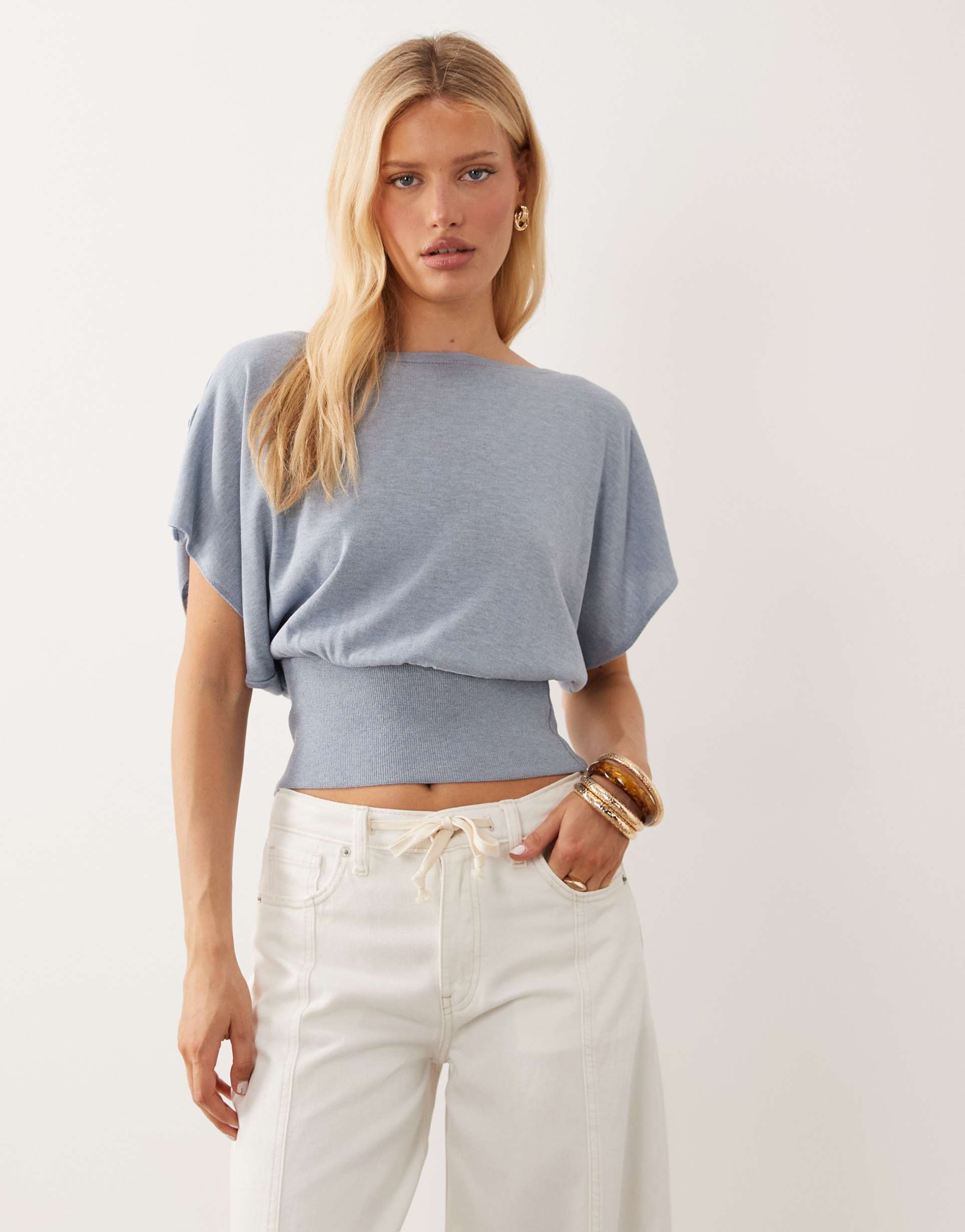 asos design knit multiway button sweater in blue