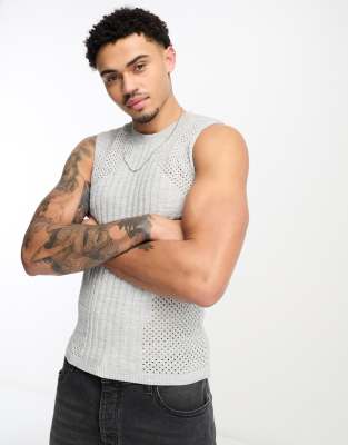 ASOS DESIGN cable knit tank top in silver metallic yarn