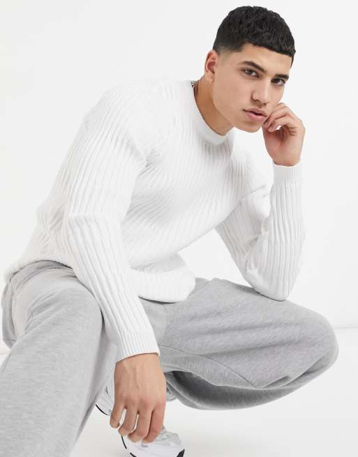 ASOS DESIGN knit muscle fit ribbed sweater in white ASOS