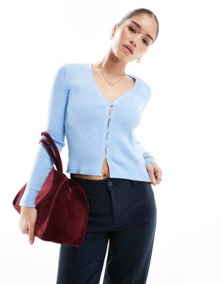 Asos Design Knit Neat Fit Cardigan In Blue
