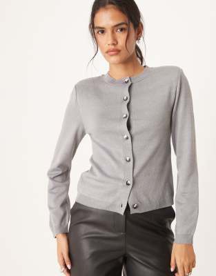 Asos Design Knit Neat Fit Cardigan With Shoulder Pads In Multi