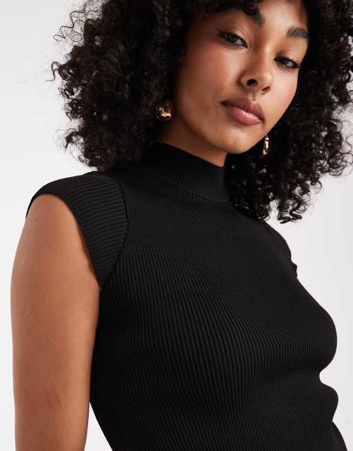 ASOS DESIGN knit neat fit top with cap sleeve in black, 3 of 4