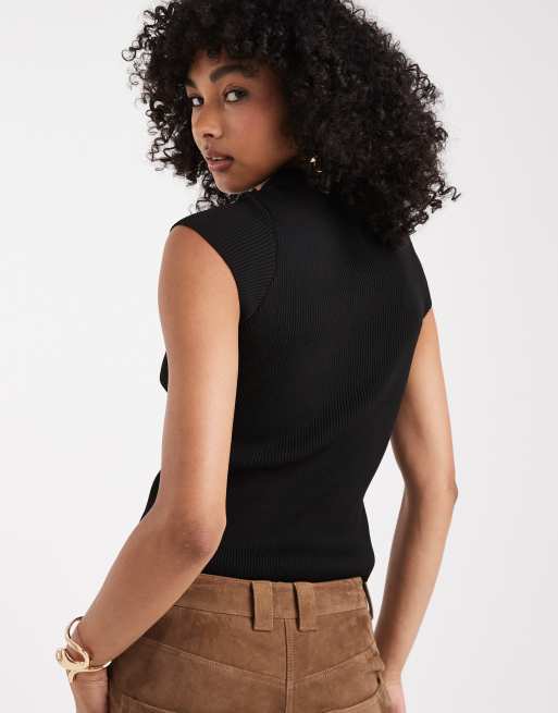 ASOS DESIGN knit neat fit top with cap sleeve in black, 4 of 4