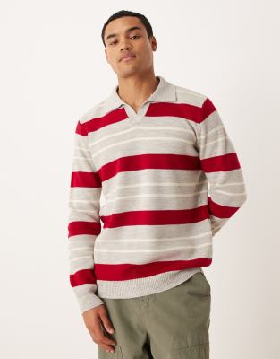 Asos Design Knit Notch Neck Polo In Multi