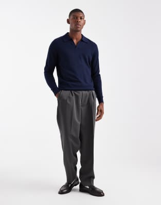 Asos Design Knit Notch Neck Sweater In Blue