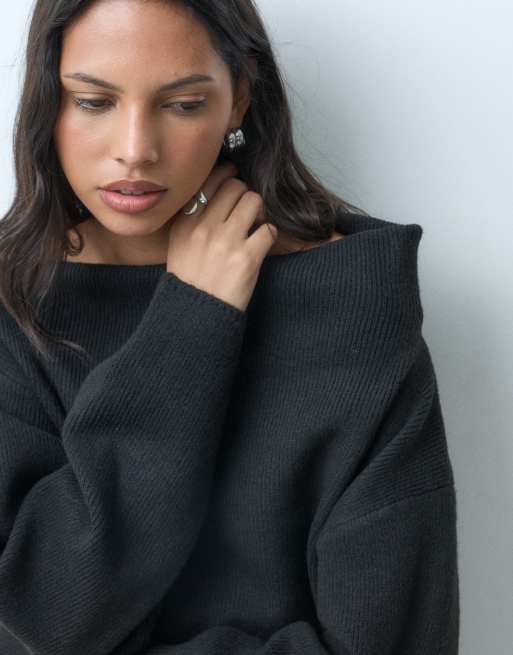 ASOS DESIGN knit off shoulder top in black, 2 of 5