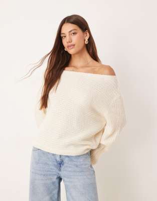 ASOS DESIGN knit off the shoulder slouchy sweater in cream - view 1