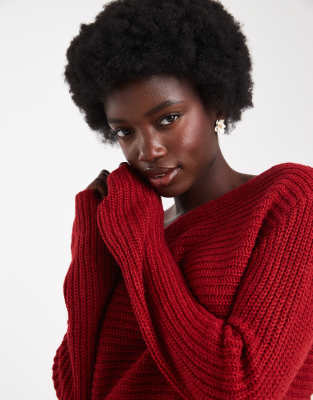 Asos Design Knit Off The Shoulder Slouchy Sweater In Red