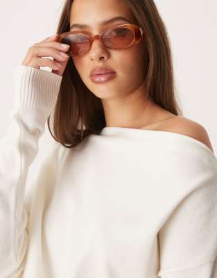 Asos Design Knit Off The Shoulder Slouchy Top In White
