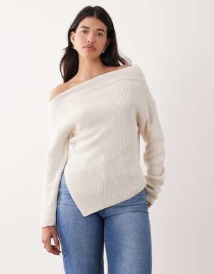 Asos Design Knit Off The Shoulder Top In White