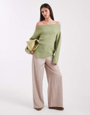 Asos Design Knit Off The Shoulder Top In Green