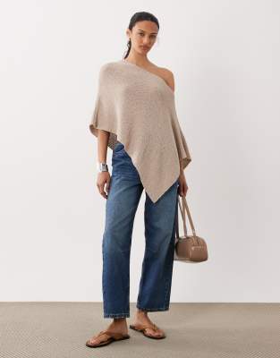 Asos Design Knit One Shoulder Cape In Nude