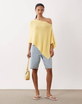 Asos Design Knit One Shoulder Cape In Yellow