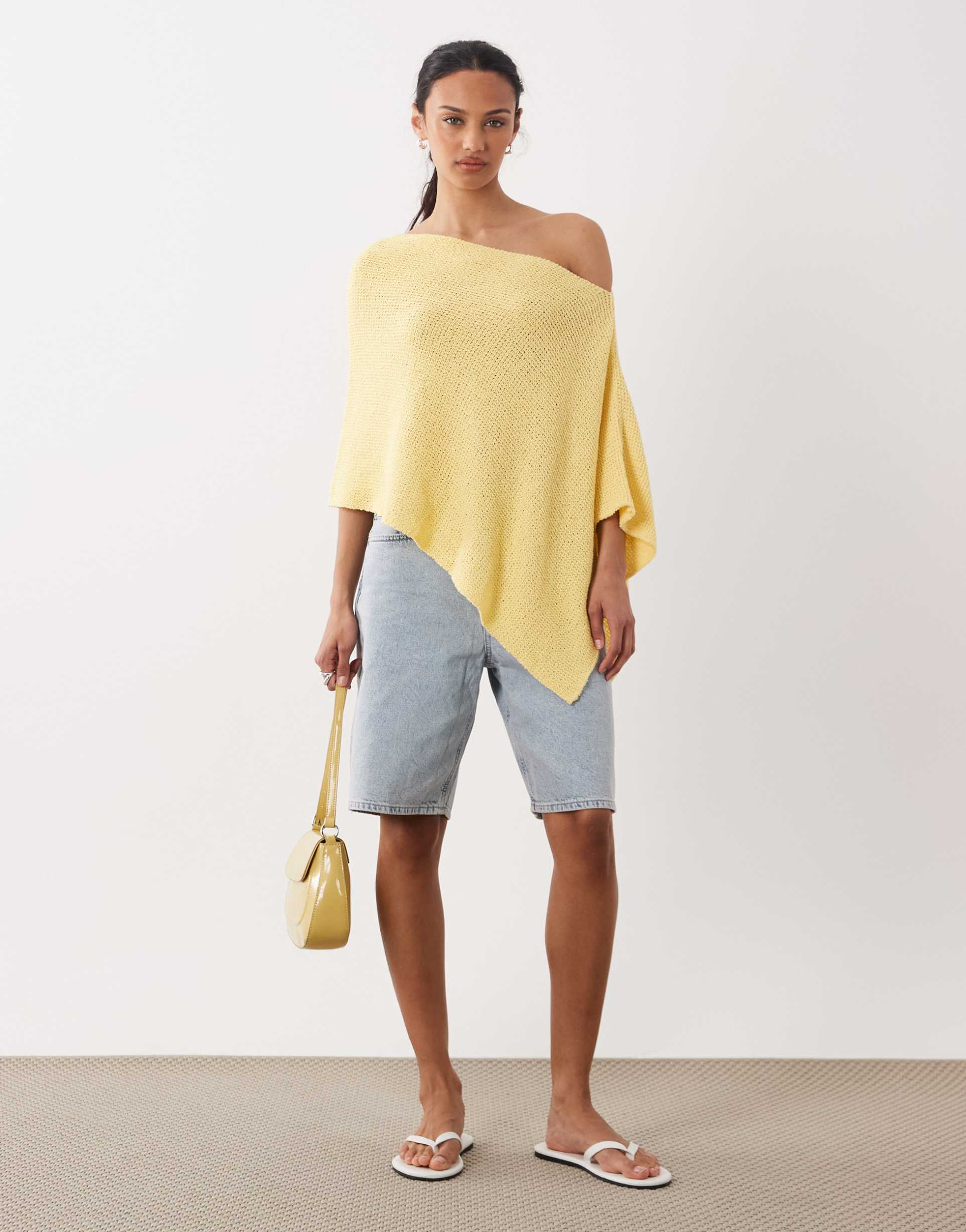 asos design knit one shoulder cape in buttermilk yellow
