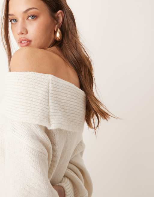 ASOS DESIGN knit one shoulder sweater dress in ecru | ASOS