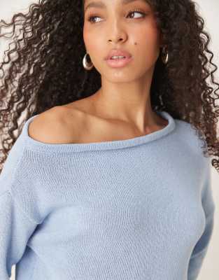 Asos Design Knit One Shoulder Sweater In Blue