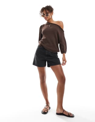 Asos Design Knit One Shoulder Top In Brown