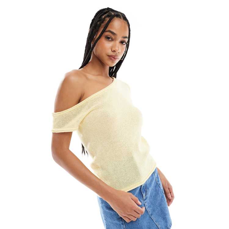 ASOS DESIGN knit one shoulder top in buttermilk yellow ASOS