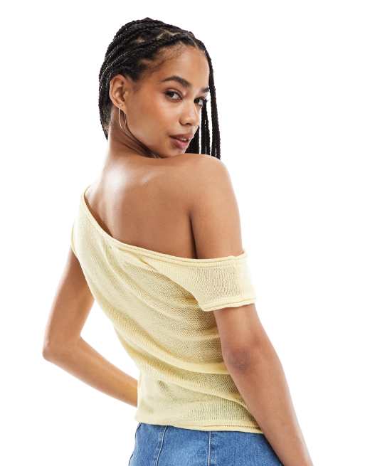 ASOS DESIGN knitted one shoulder top in buttermilk yellow