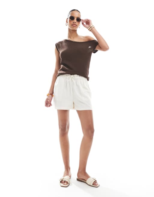 ASOS DESIGN knit one shoulder top in chocolate brown