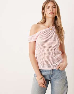 Asos Design Knit One Shoulder Top In Pink