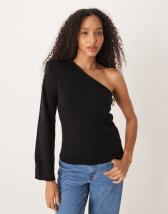 ASOS DESIGN modal one shoulder draped top in slate gray
