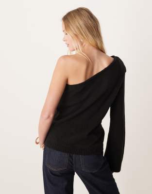 Asos Design Knit One-shoulder Top With Shoulder Pad In Black