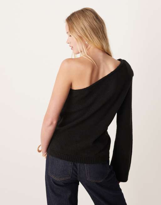 ASOS DESIGN knit one-shoulder top with shoulder pad in black