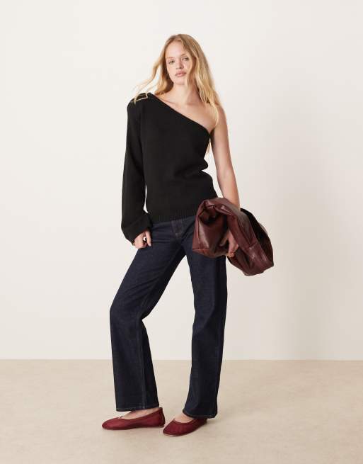 ASOS DESIGN knit one-shoulder top with shoulder pad in black