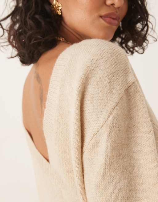 ASOS DESIGN knit open back sweater in honey beige