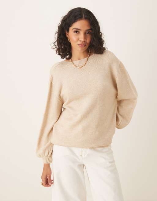 ASOS DESIGN knit open back sweater in honey beige
