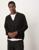 ASOS DESIGN oversized boxy knit long sleeve polo shirt with ASOS DESIGN oversized boxy knit long sleeve polo shirt with
