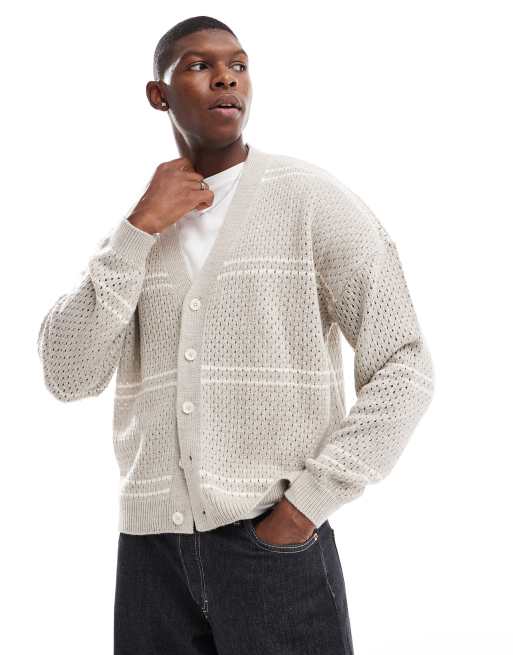 ASOS DESIGN knit oversized boxy striped cardigan in gray and white