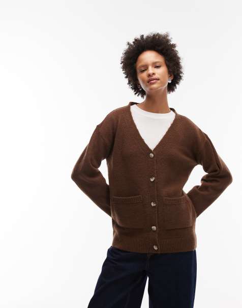 ASOS DESIGN knit oversized cardigan in brown - view 1