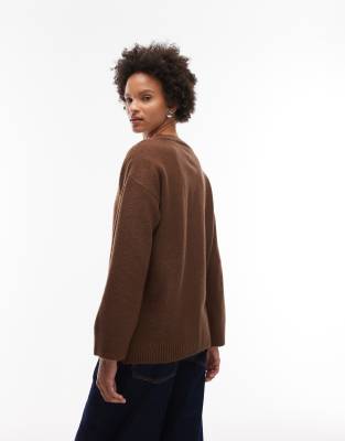 Asos Design Knit Oversized Cardigan In Brown