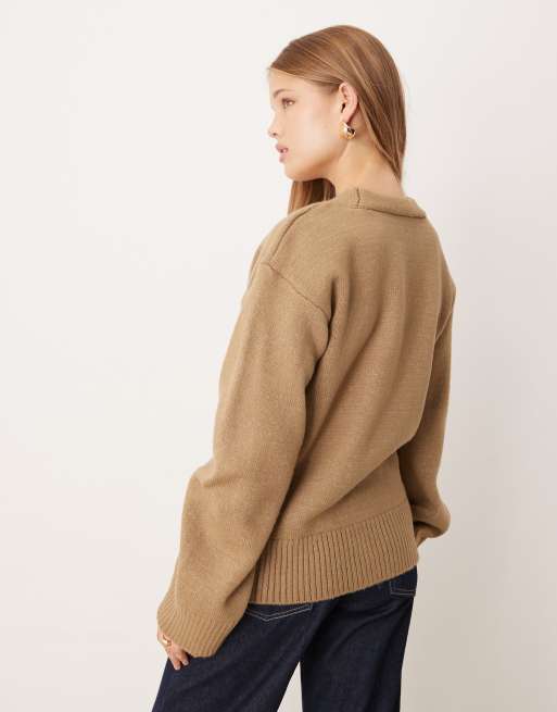 ASOS DESIGN knit oversized cardigan in mocha, 3 of 4