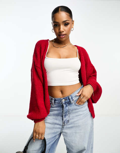 ASOS DESIGN knit oversized cardigan in red - view 1