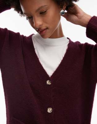 Asos Design Knit Oversized Cardigan In Burgundy