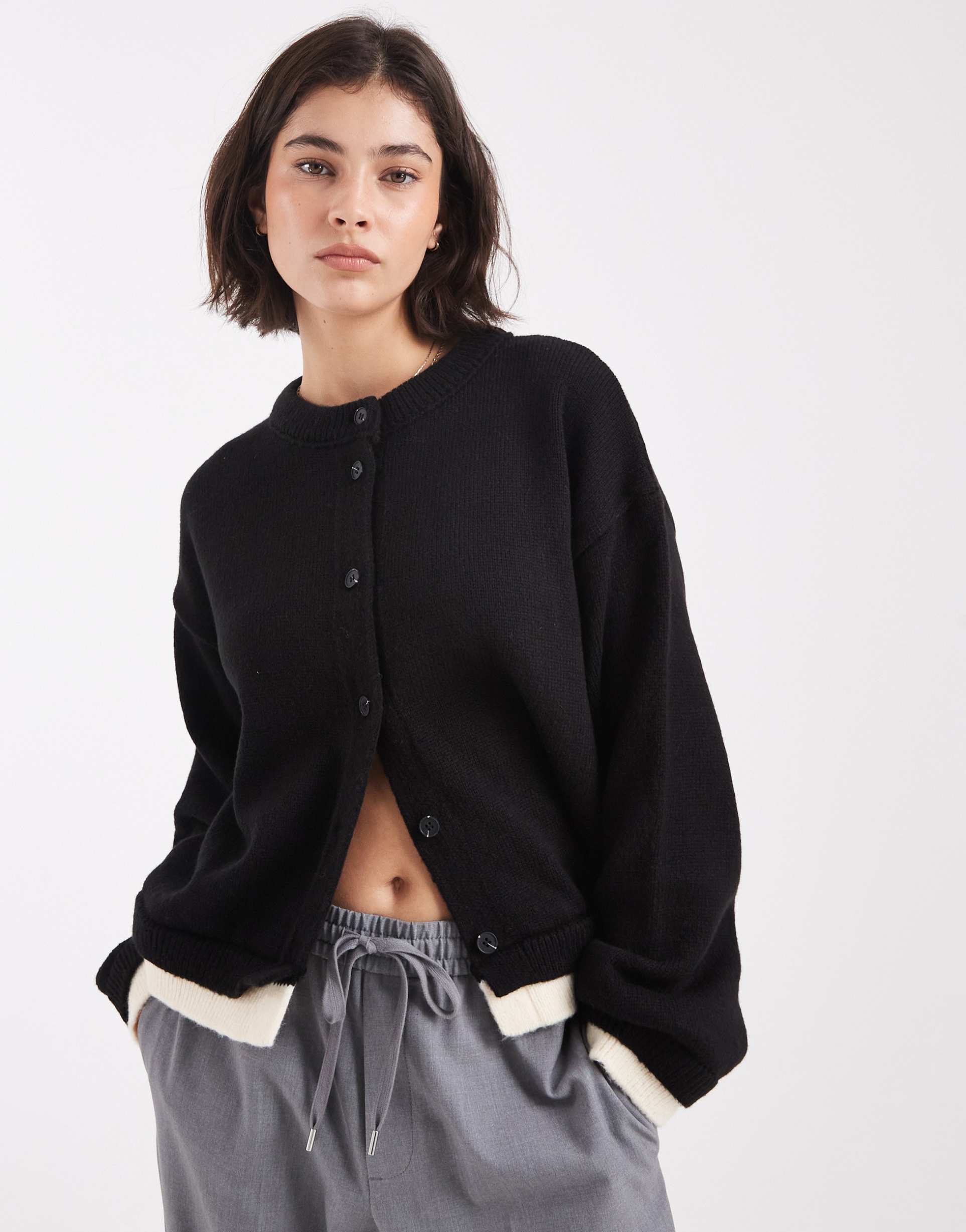 asos design knit oversized cardigan with double layer in black
