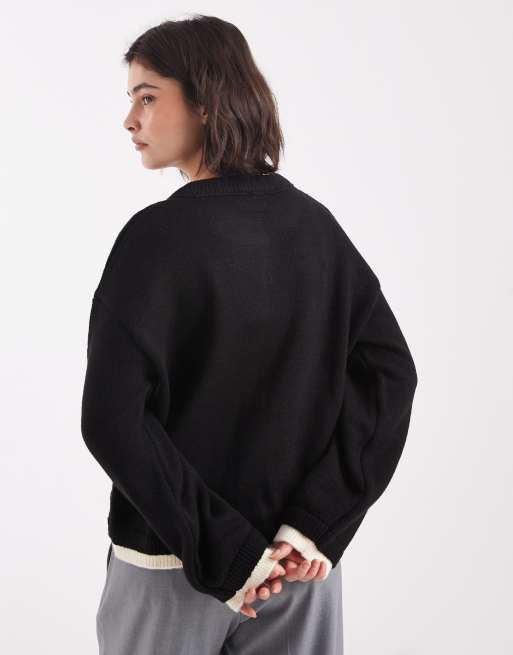 ASOS DESIGN knit oversized cardigan with double layer in black, 4 of 4