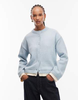 Asos Design Knit Oversized Cardigan With Double Layer In Blue