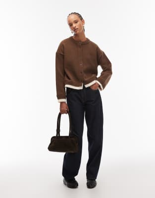 Asos Design Knit Oversized Cardigan With Double Layer In Brown